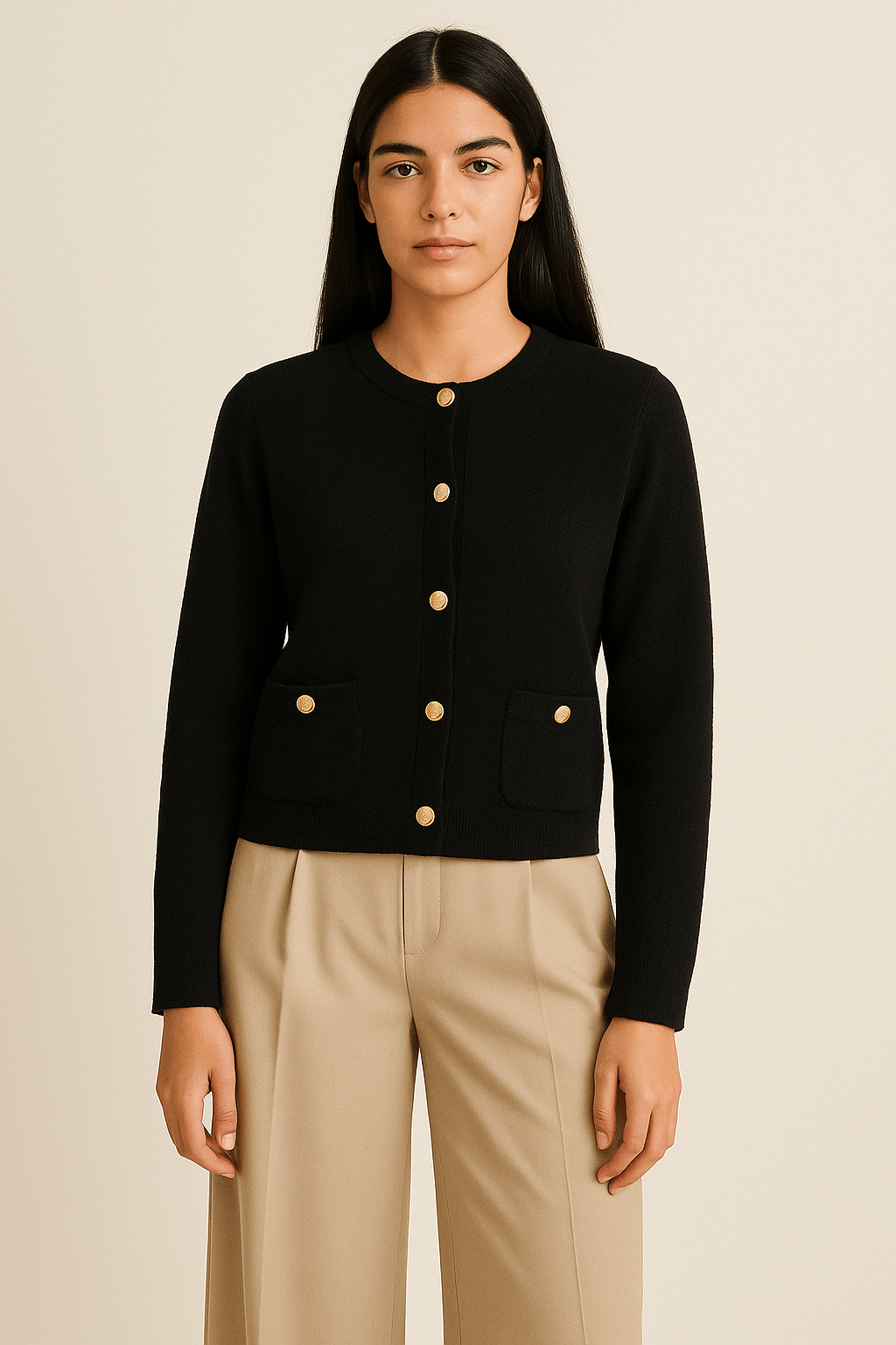Refined Knit Cardigan – Long Sleeve in Black
