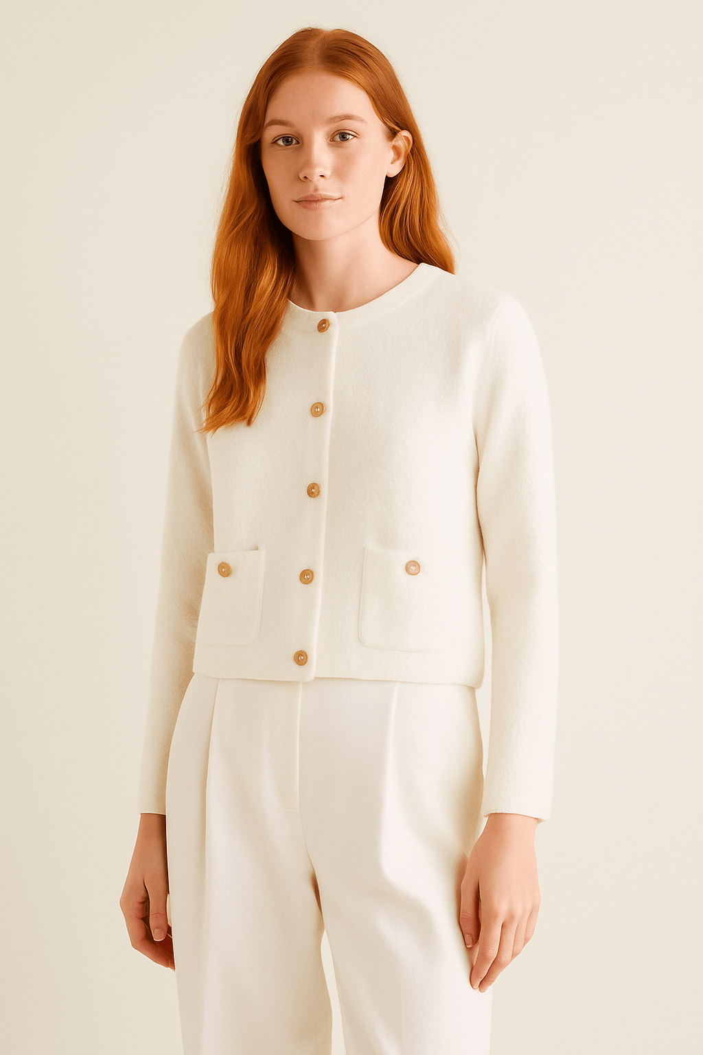 Refined Knit Cardigan – Long Sleeve in Light Beige