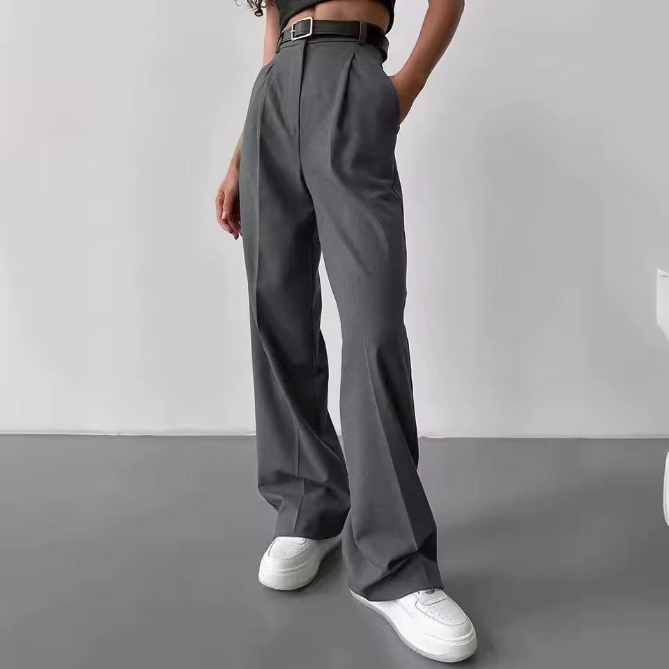 High-Waisted Wide-Leg Trousers – Dark Grey