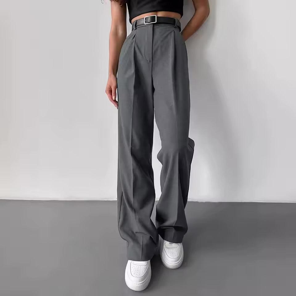 High-Waisted Wide-Leg Trousers – Dark Grey