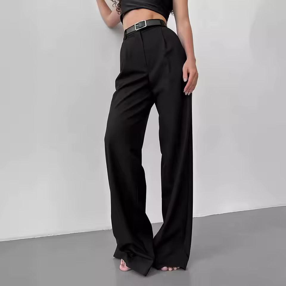High-Waisted Wide-Leg Trousers – Black