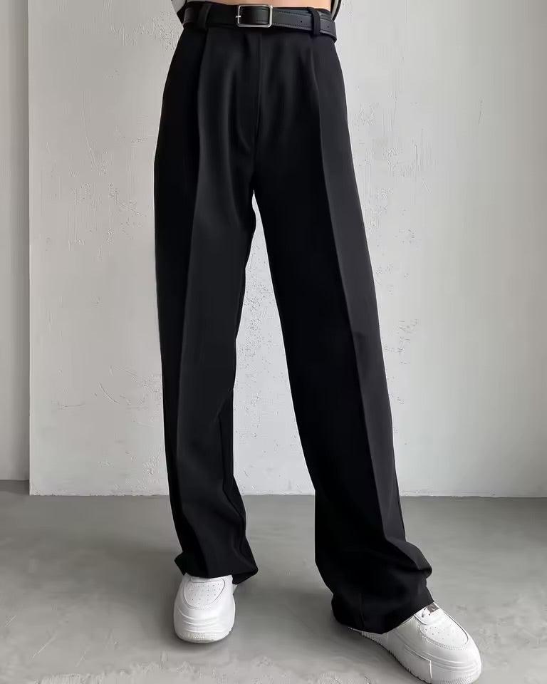 High-Waisted Wide-Leg Trousers – Black