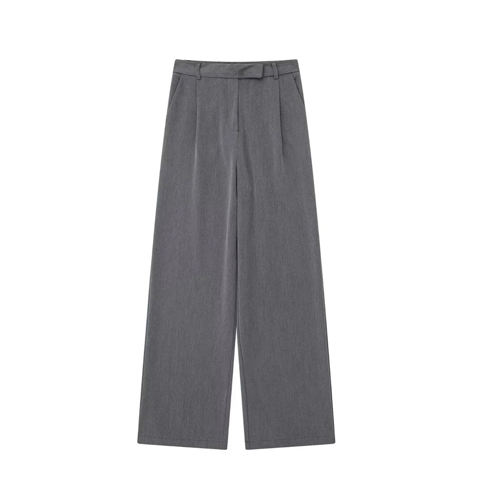 Dark grey Noir by Lina skinny straight trousers in classic fit with belt loops and soft pleats
