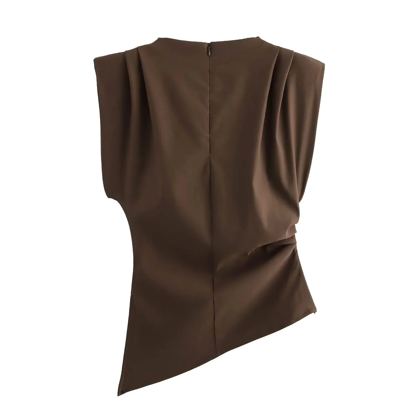 rear view of mink sleeveless top on a white background