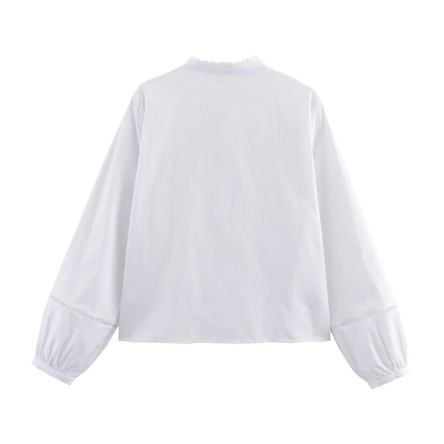 Lace Trim Lantern Blouse - White