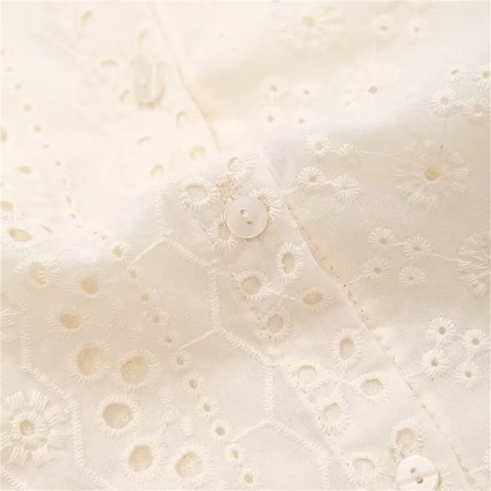 Embroidered Fluff Blouse - Beige