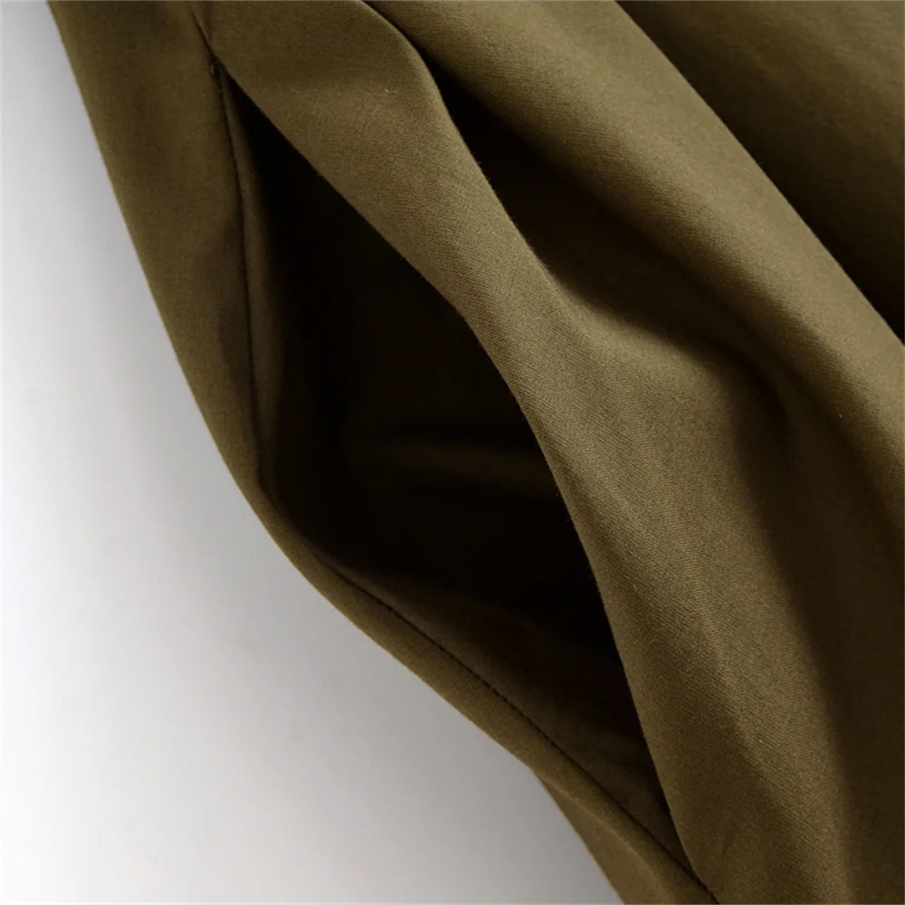 pocket detail of olive a line dress