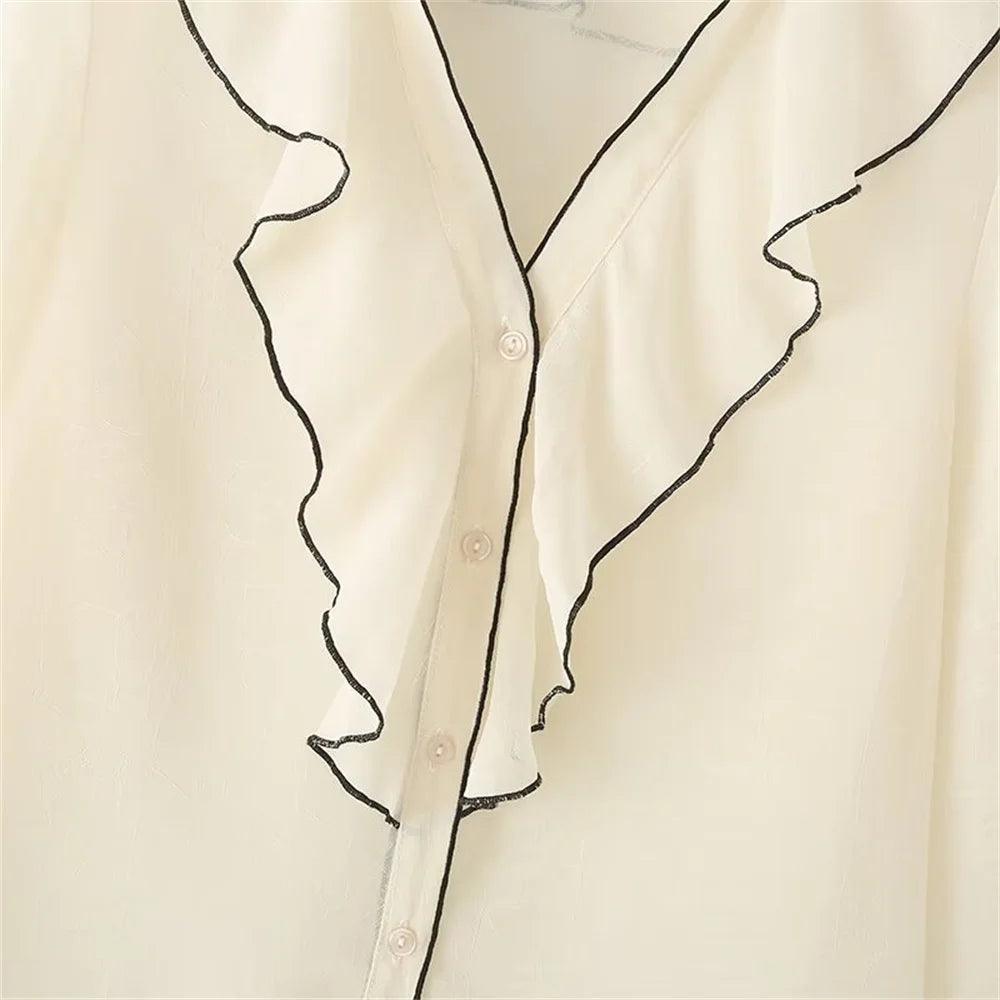 Soft Echo Ruffle Blouse - Beige