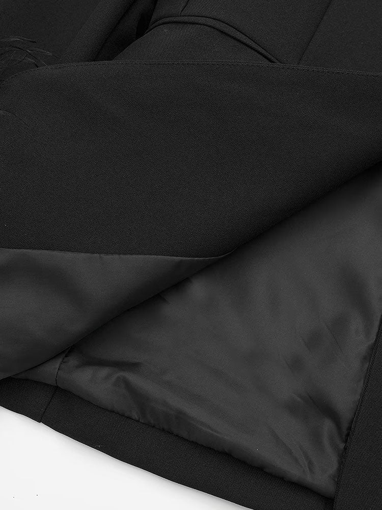 Feather-Trim Oversized Blazer - Black