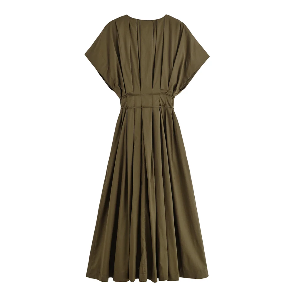 Back view flat lay image of olive grace A line dress