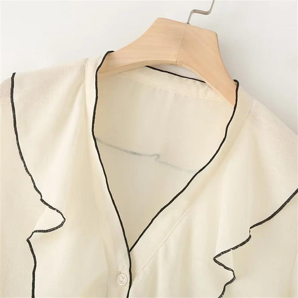 Soft Echo Ruffle Blouse - Beige