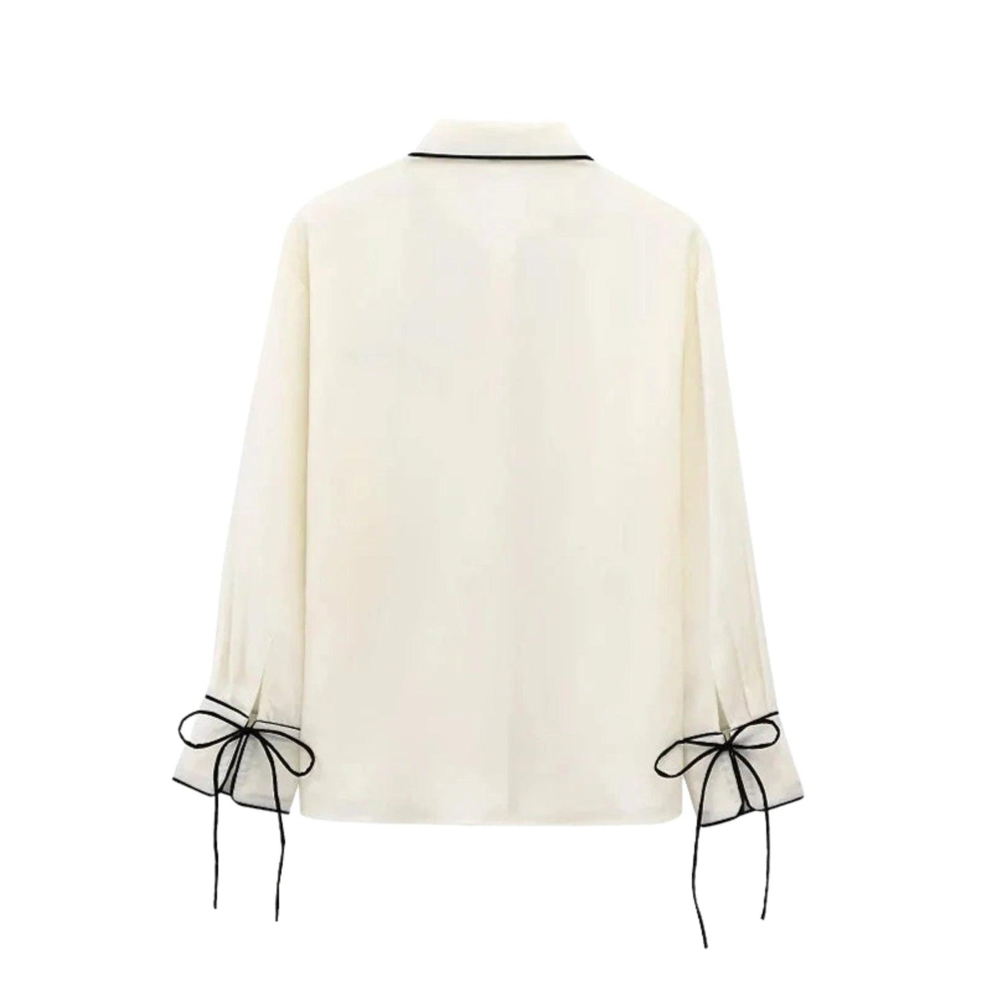 Butterfly Tie Contrast Blouse - Beige