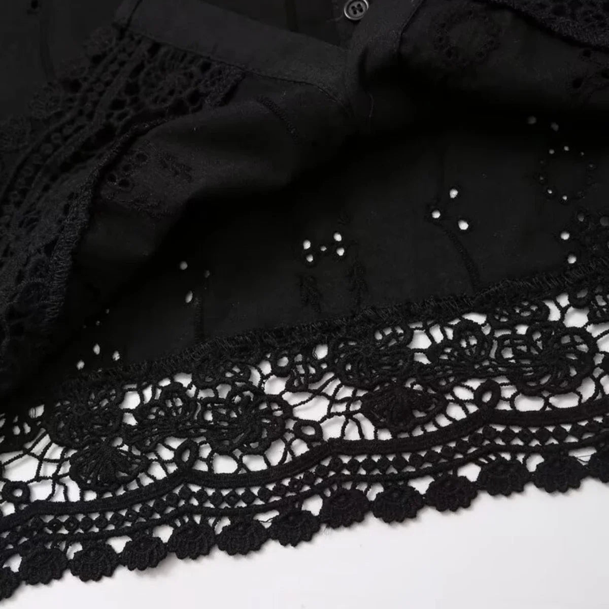 Celeste Embroidered Lace Shirt - Black