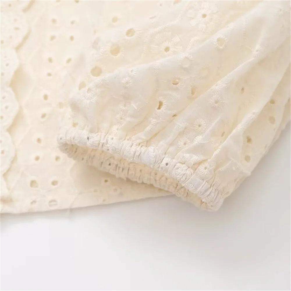 Embroidered Fluff Blouse - Beige