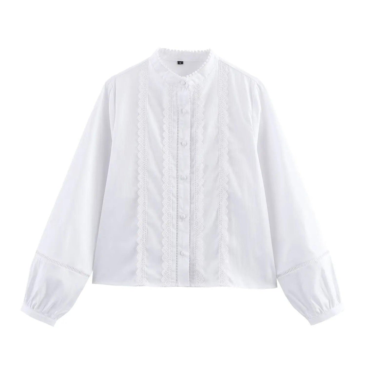 Lace Trim Lantern Blouse - White