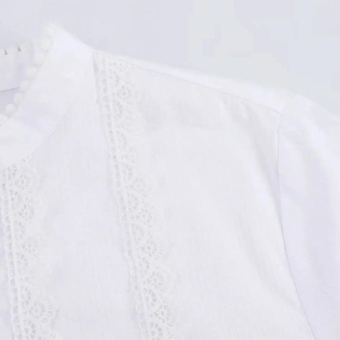 Lace Trim Lantern Blouse - White