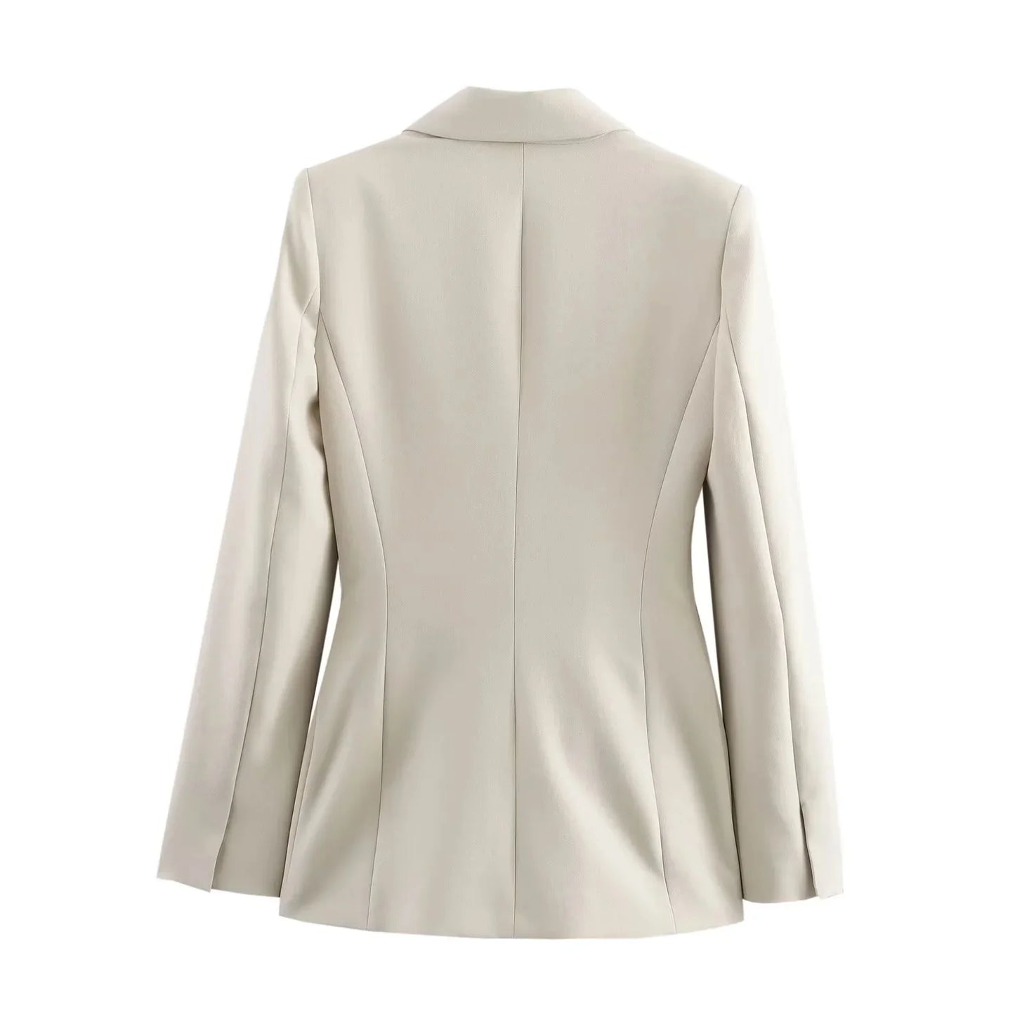 Back view of tailored white blazer from the Noir by Lina Valencia Power Suit, showcasing clean seam lines and subtle structure.