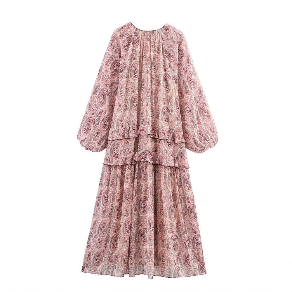 rear view flat lay of rosette tiered dress