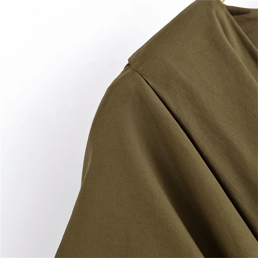 shoulder detail of olive grace a line dress