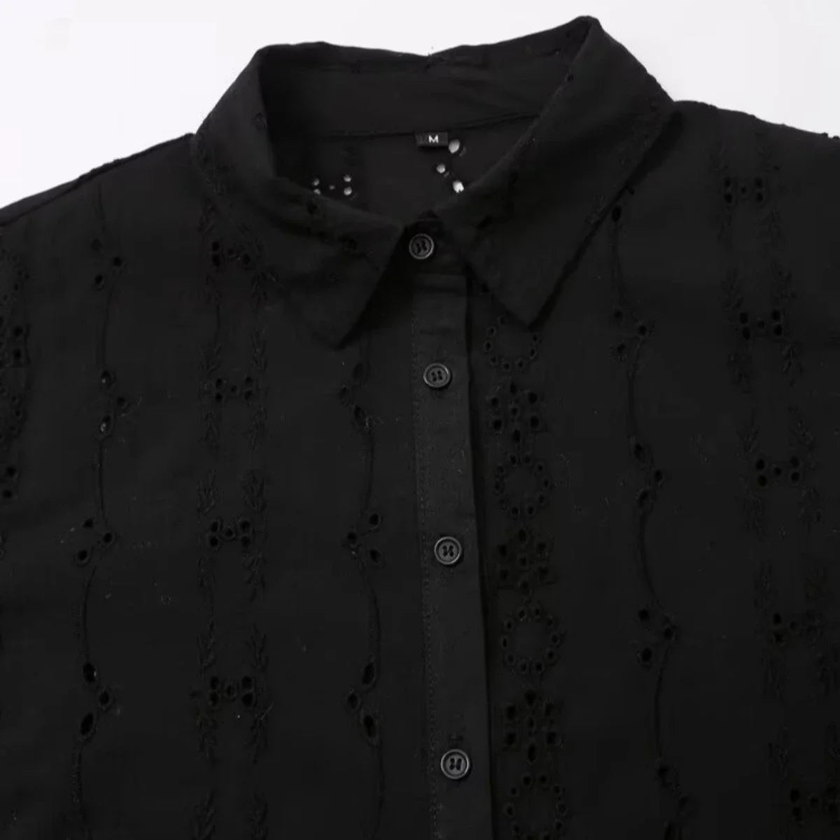 Celeste Embroidered Lace Shirt - Black