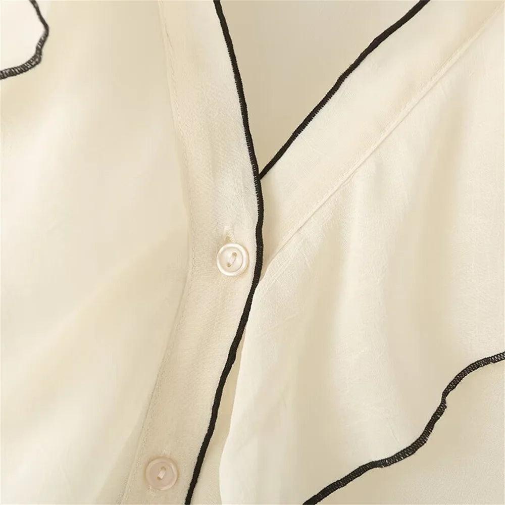 Soft Echo Ruffle Blouse - Beige