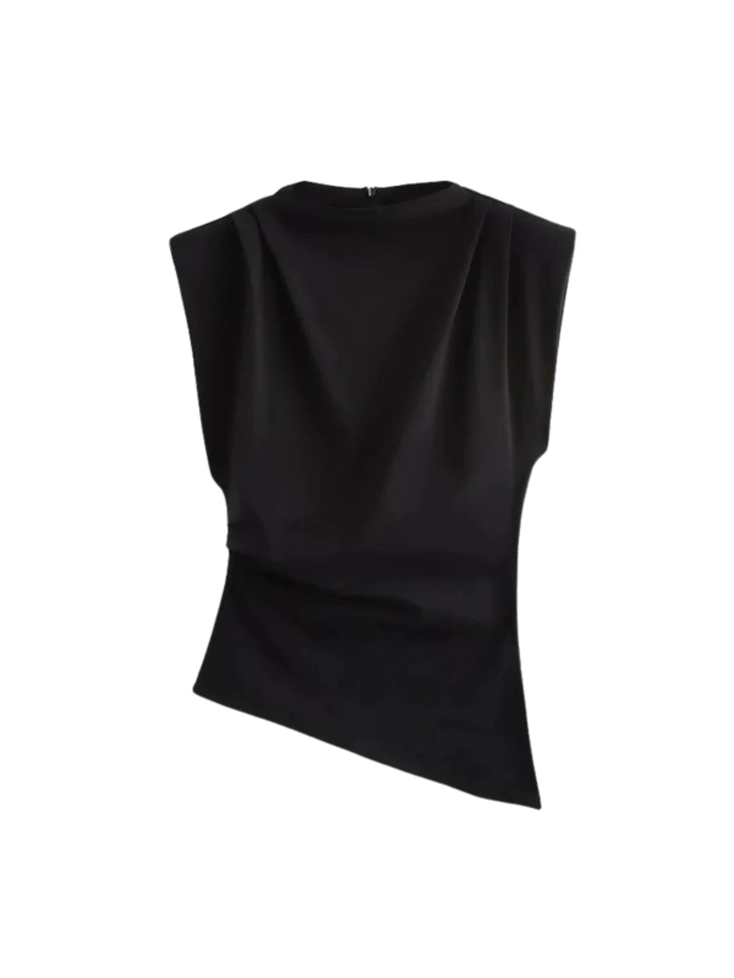 Black sleeveless top on a white background
