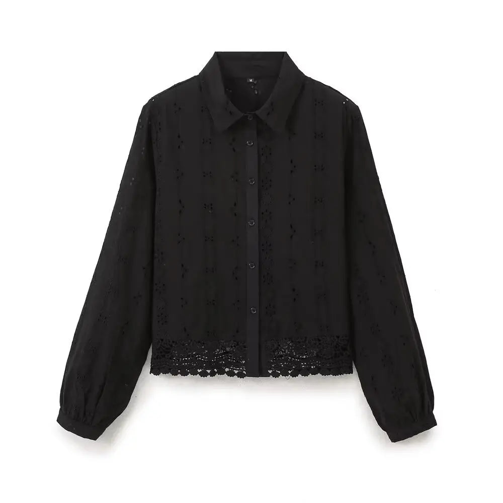 Celeste Embroidered Lace Shirt - Black