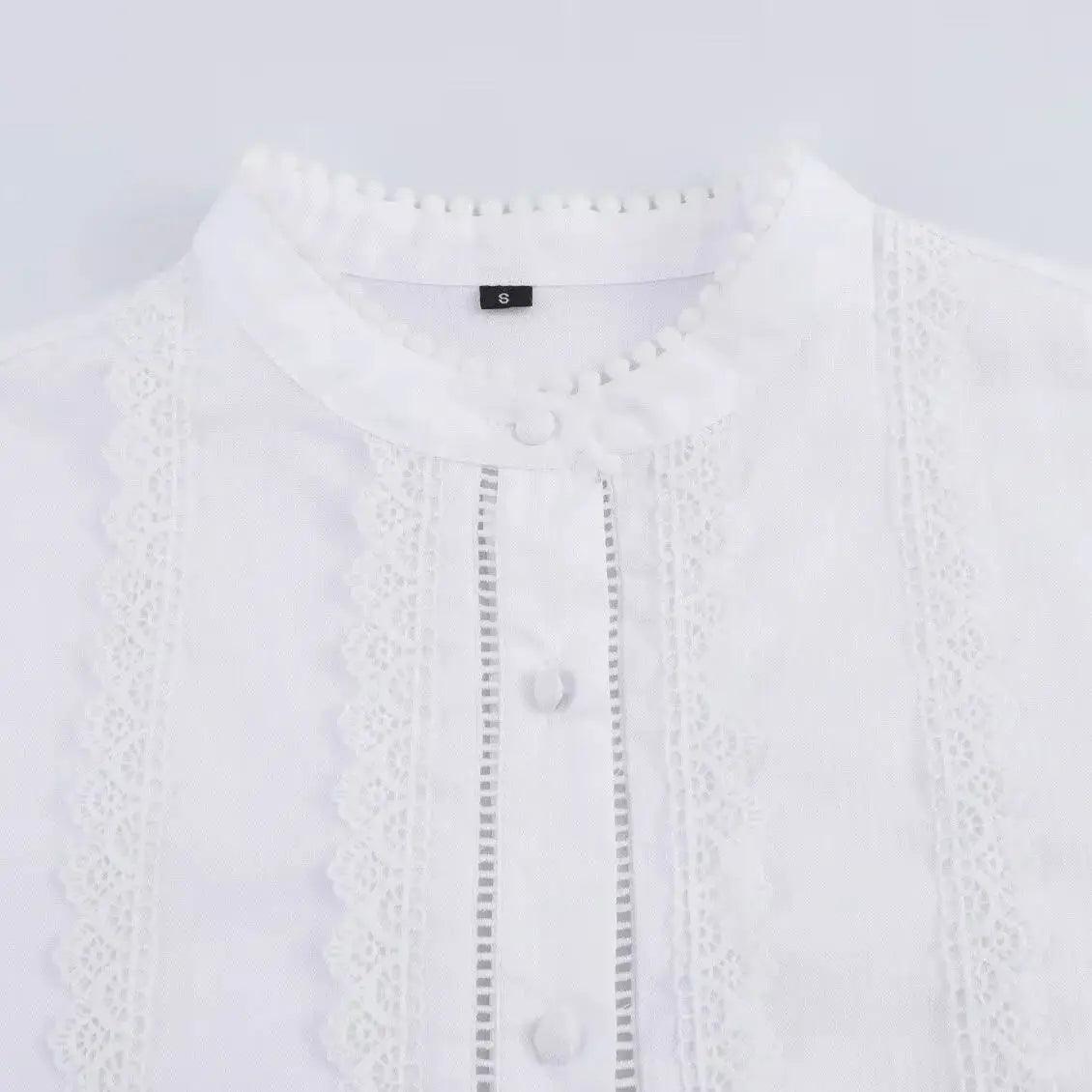 Lace Trim Lantern Blouse - White