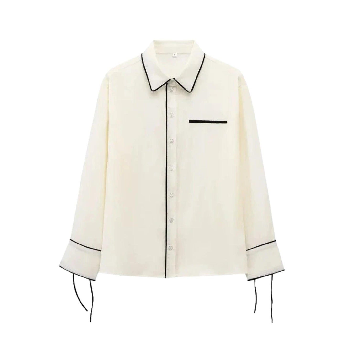 Butterfly Tie Contrast Blouse - Beige