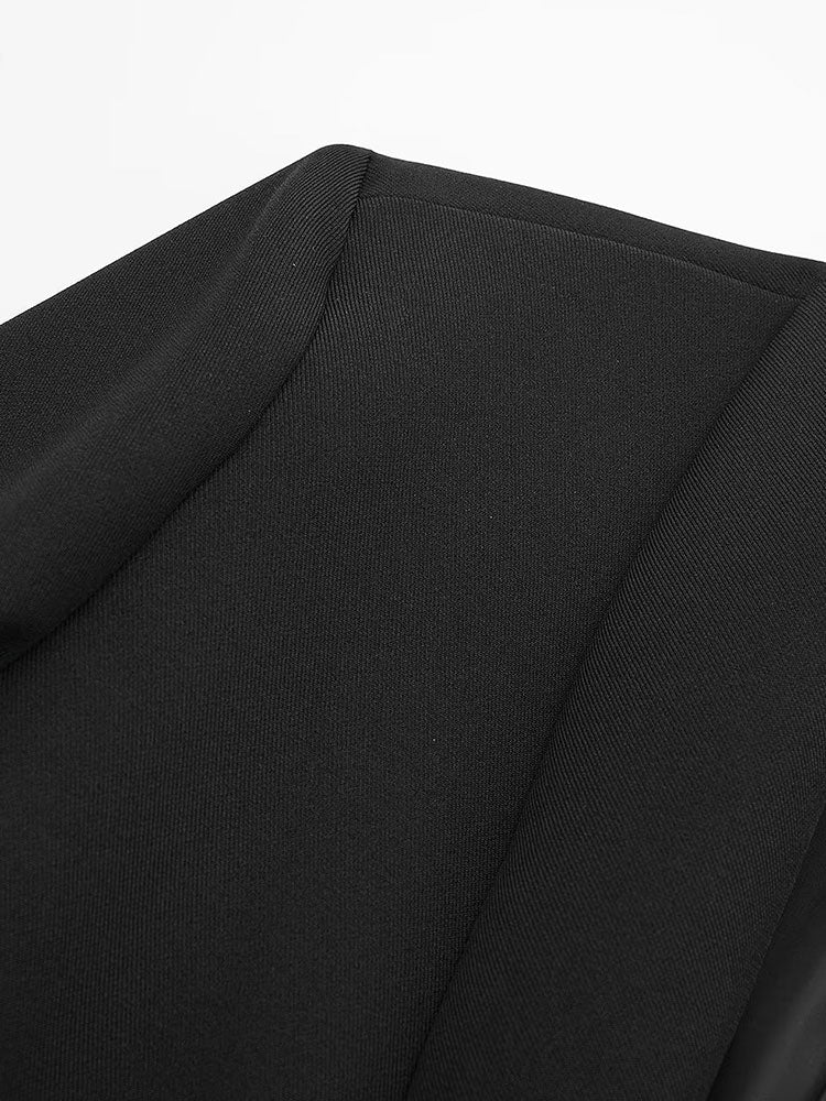 Feather-Trim Oversized Blazer - Black