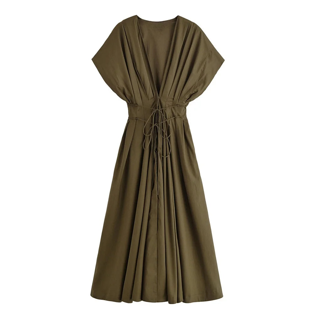 Front flat-lay of the Olive grace A-line dress