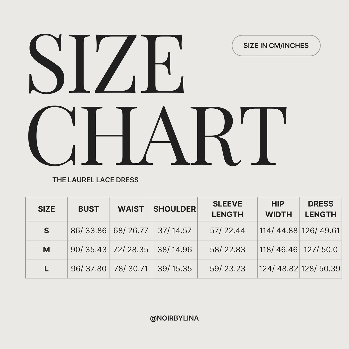 size chart for the laurel lace dress