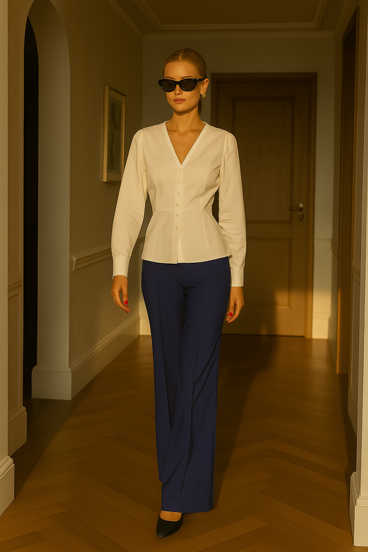 Tailored Wide-Leg Trousers - Classic Fit in Deep Blue