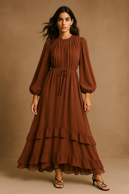 Front view of model wearing the sienna drift dress
