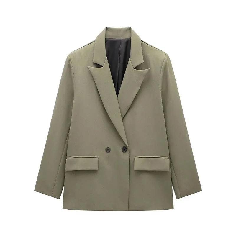 front view of the Double Breasted Capsule Blazer in Khaki Green