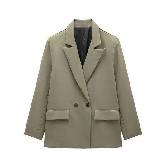 front view of the Double Breasted Capsule Blazer in Khaki Green