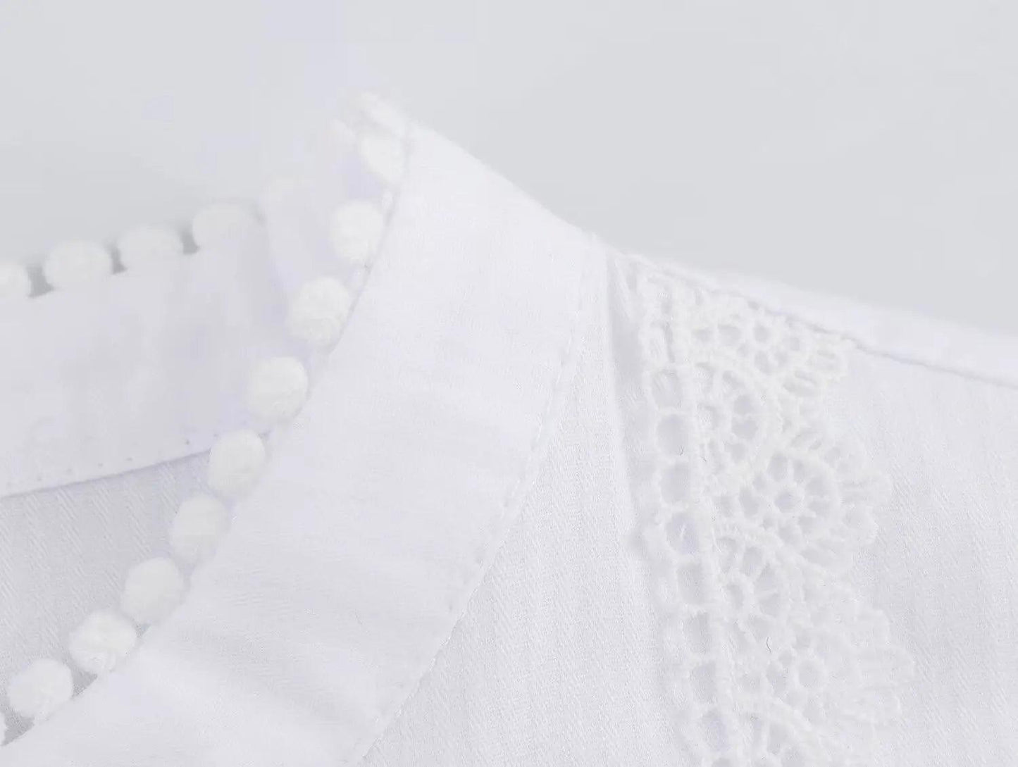 Lace Trim Lantern Blouse - White
