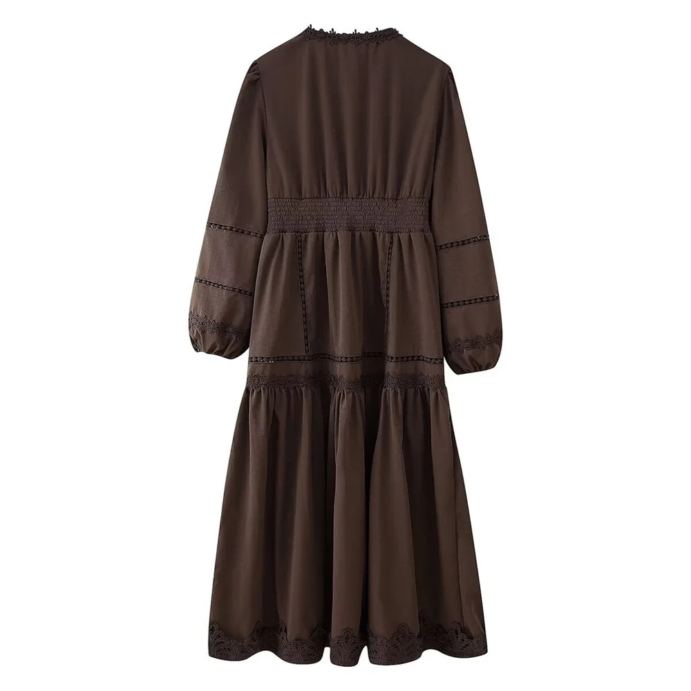 rear view of the chocolate laurel lace dress