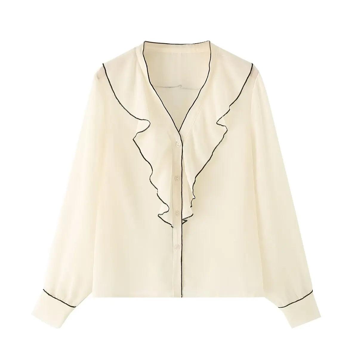 Soft Echo Ruffle Blouse - Beige