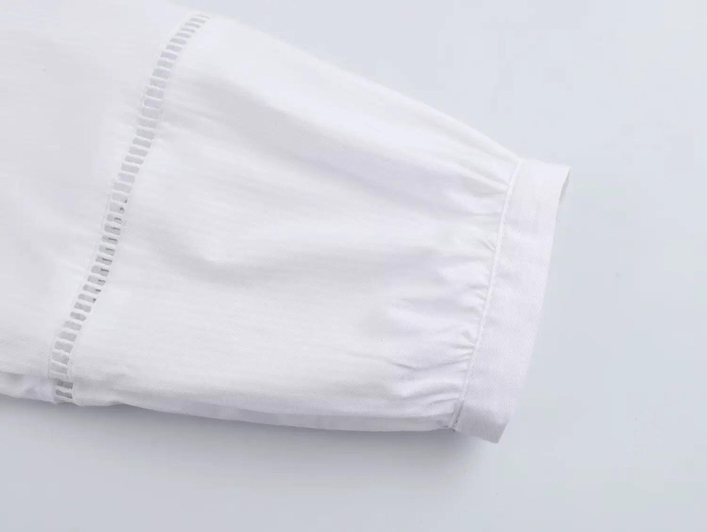 Lace Trim Lantern Blouse - White
