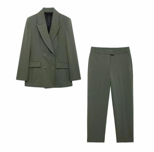 Double-Breasted Suit Set – Khaki Green